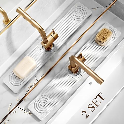 2 Pack Stone Faucet Mat for Kitchen Sink, Absorbing Drying