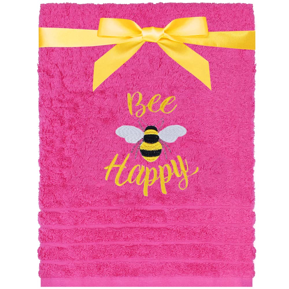 Teddyt's Pink Bee Happy Embroidered Bumble Bee Towel (Fuchsia ) (Hand Towel)
