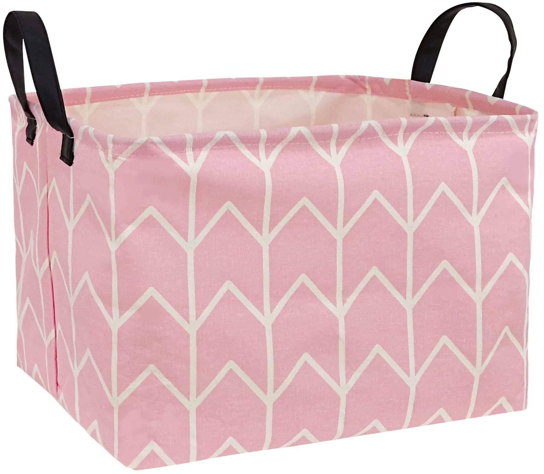 HUAYEE Rectangular Storage Bin Canvas Fabric Storage Basket,Waterproof Coating Toy Organizer with Handles,Gift Basket for Home,Office,Clothes,Toy,Shelf Basket(Pink)