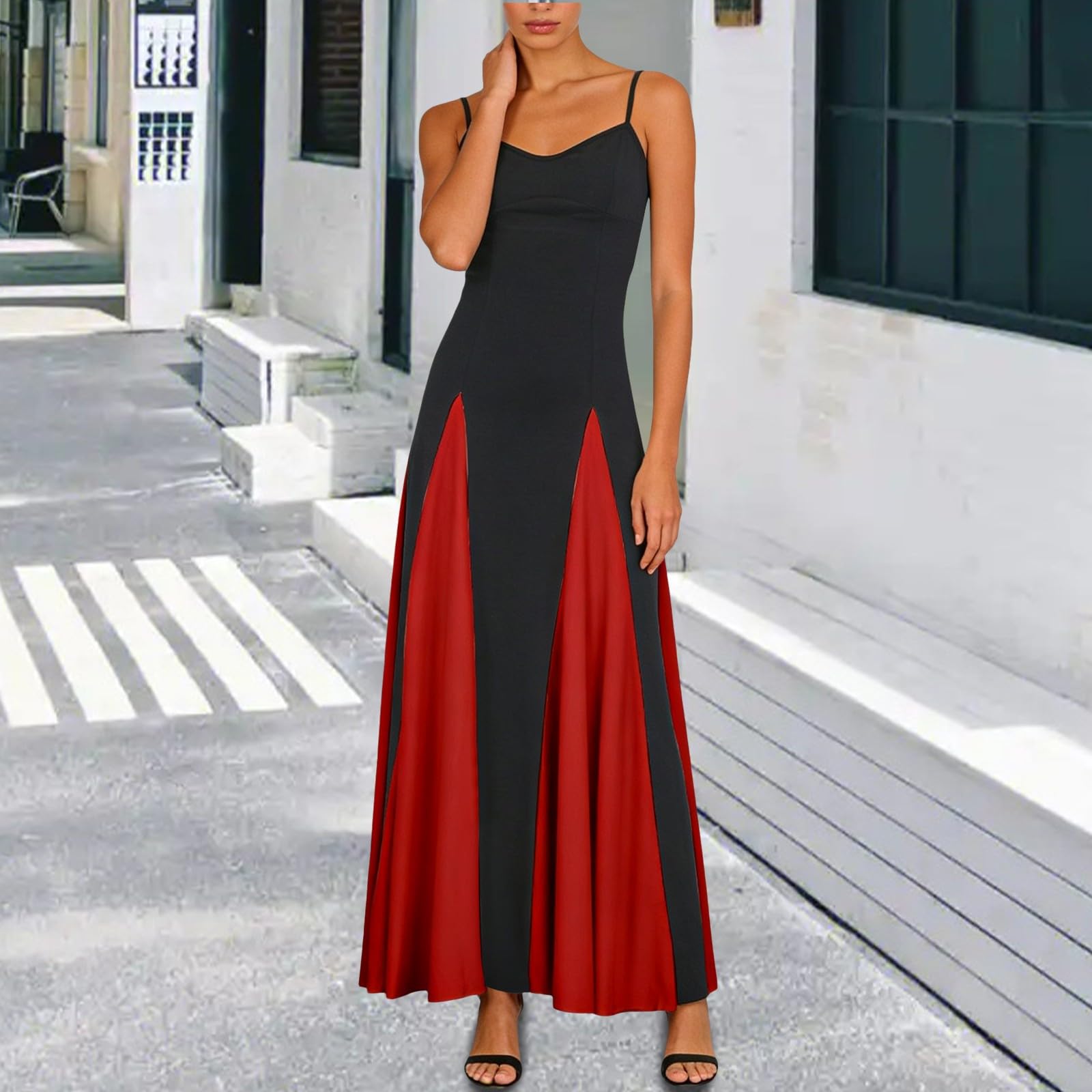 Jupe Femme Longue Robe Femme Nocturne Rendez Vous Finition Lisse Silhouette Midi Polyester Souple Col En V Plissé Léger Longueur Polyvalente Porté Facile Quotidien Couleur Variante Taille STANDARD