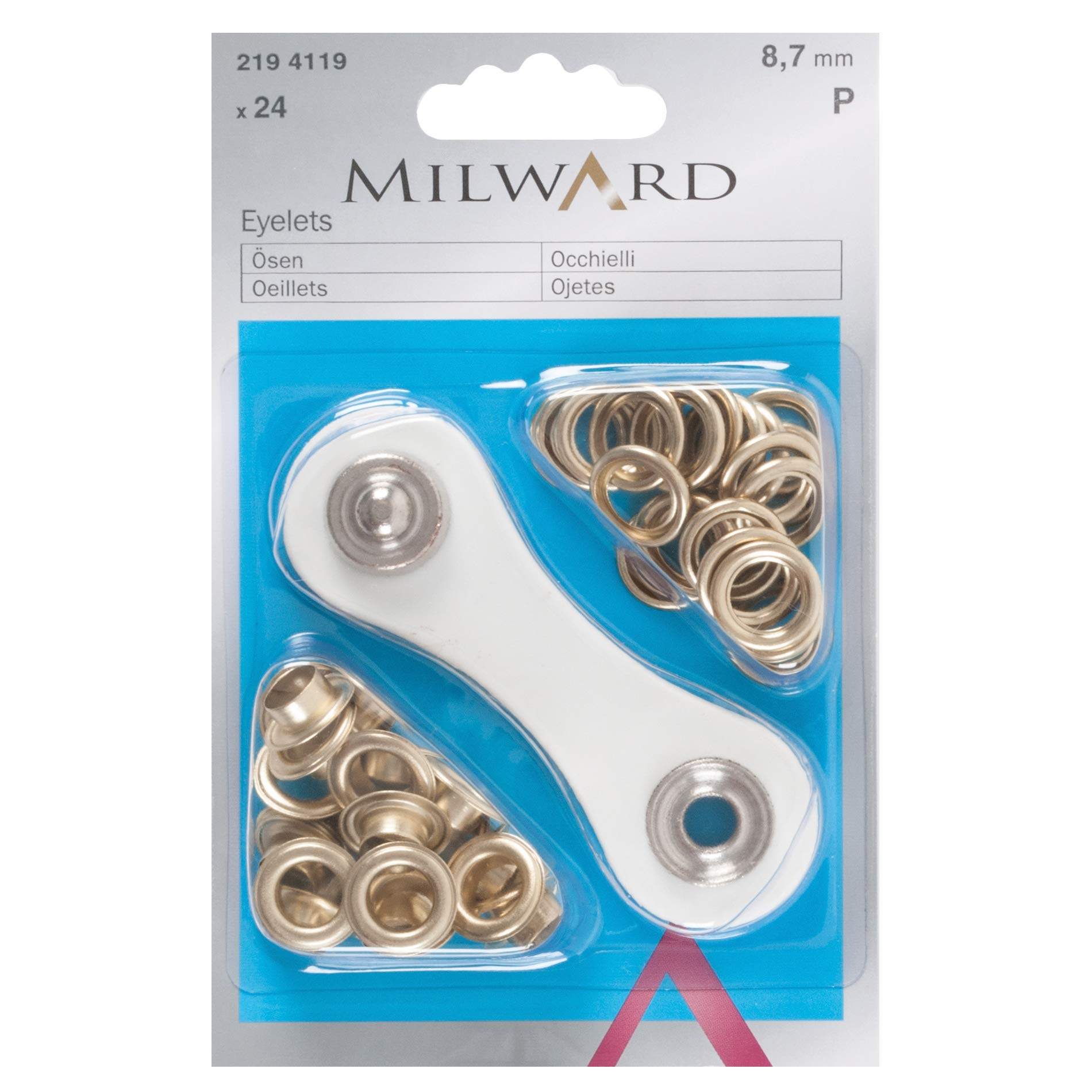 MILWARD Brass Eyelets, Gold, 8.7mm