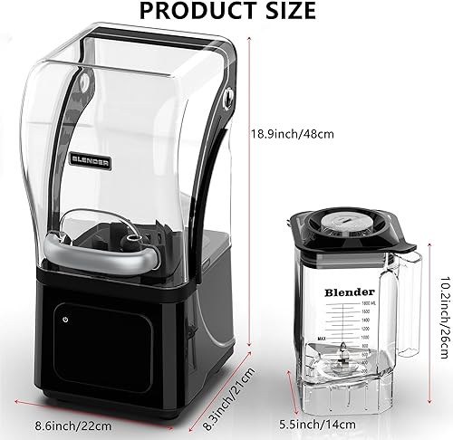 Miniatura 9 de Licuadora comercial para cocina, escudo silencioso resistente, motor de 2200 W, 6 cuchillas de grado alimenticio, jarra de 60 onzas, licuadora de