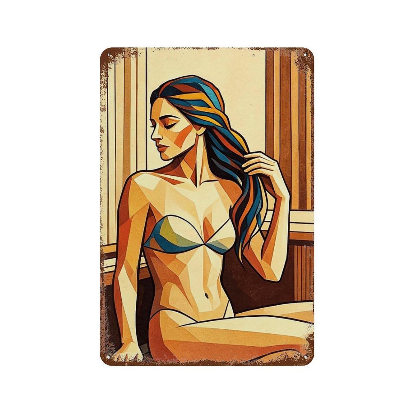 MGHTGRWE Cubist Bathing Lady (3) Poster Wall Art Iron Vintage Metal Tin Sign Modern Home Cofffee Club Art Bar Shop Decor 30x20cm
