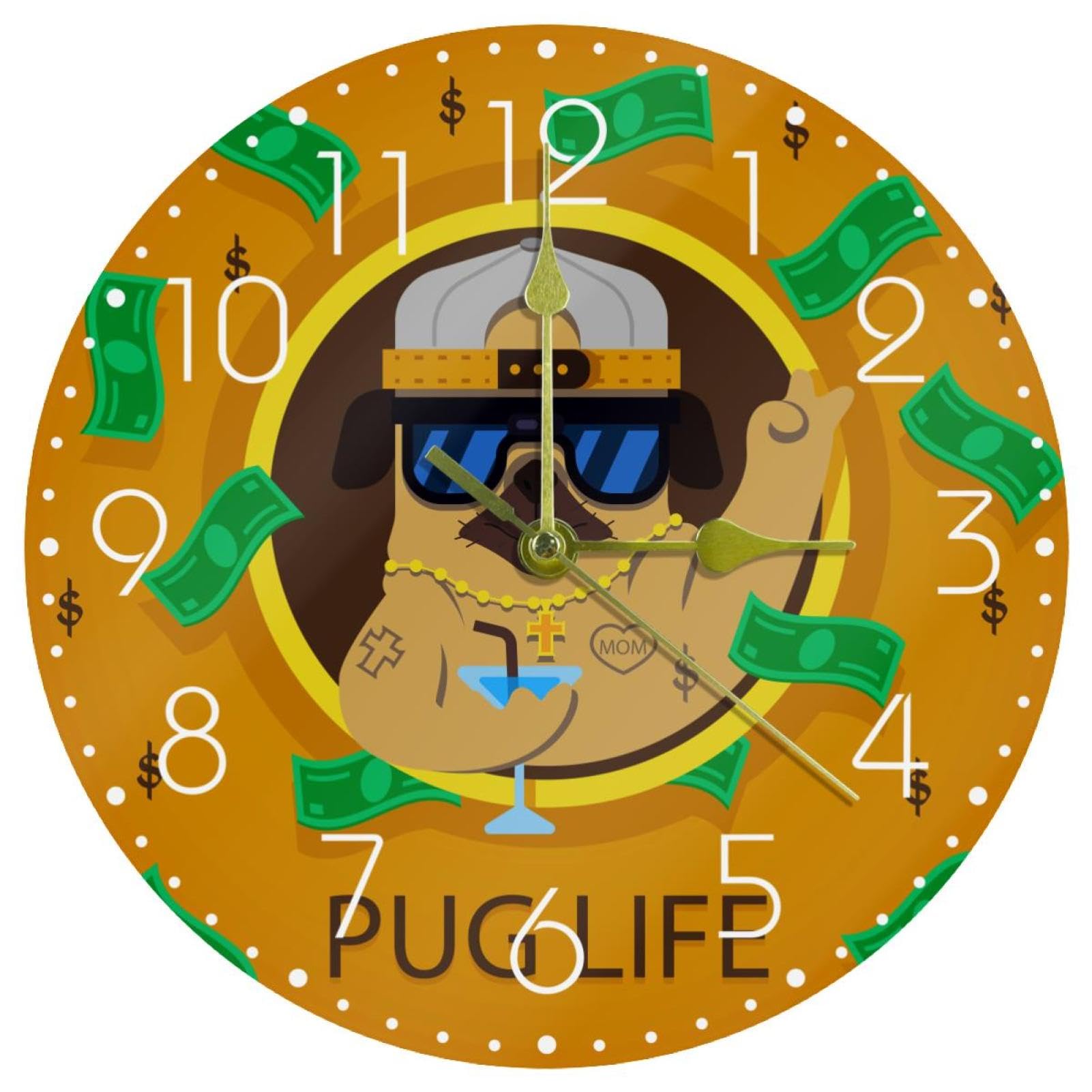 Horloge murale chien carlin cadeau idéal et silencieux pour chambre enfant