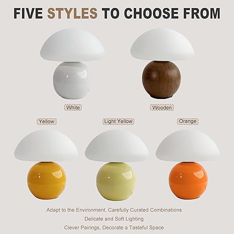 OrgaNatureQueen Mushroom Lamp Ceramic Base,WoodColour Cute 70s Mid Century Modern Decor Lamp for Bedroom,Small Abstract Table Bedside Glass Mood Coze Fun Warm Light photo 2