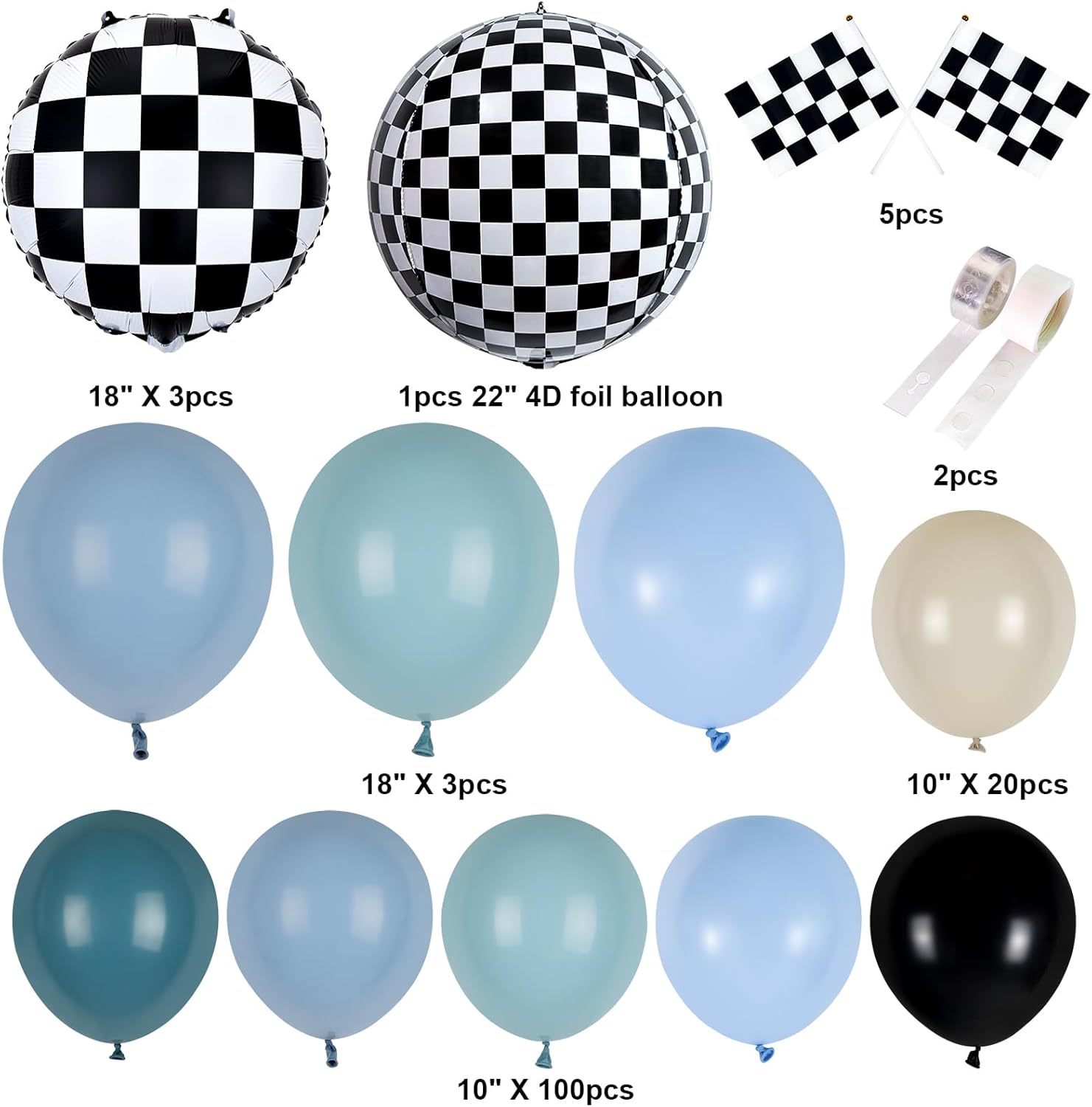 Generic Race Balloon Garland Arch Kit, Dusty Blue Black Balloons with Checkered Balloons for Race Theme Birthday Party Decorations Baby Shower Party Supplies - Image 4