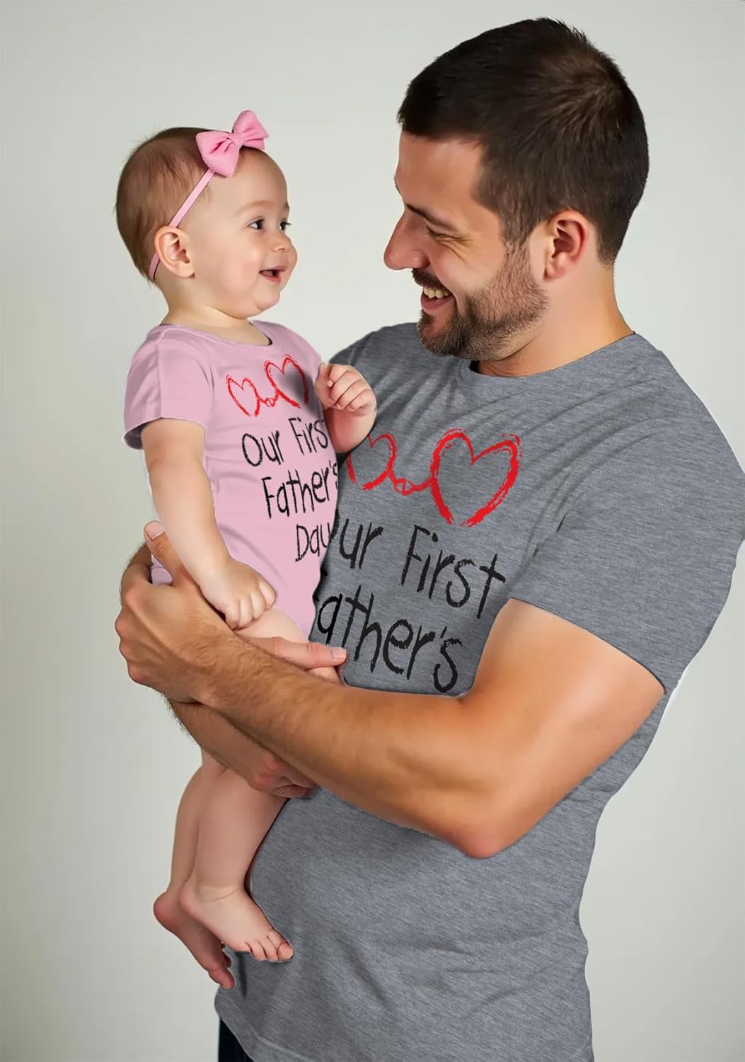 Tstars Our First Father's Day Dad and Baby Matching Shirts - New Dad Gift Set with Men's Tee and Infant Bodysuit