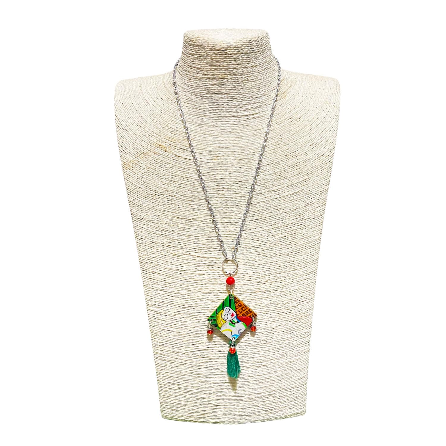 Arte Lisanti Collar con colgante pintado a mano – El sueño de Picasso – Collar con colgante pintado a mano, medallón de madera pintado a mano, joya elegante en madera totalmente pintada