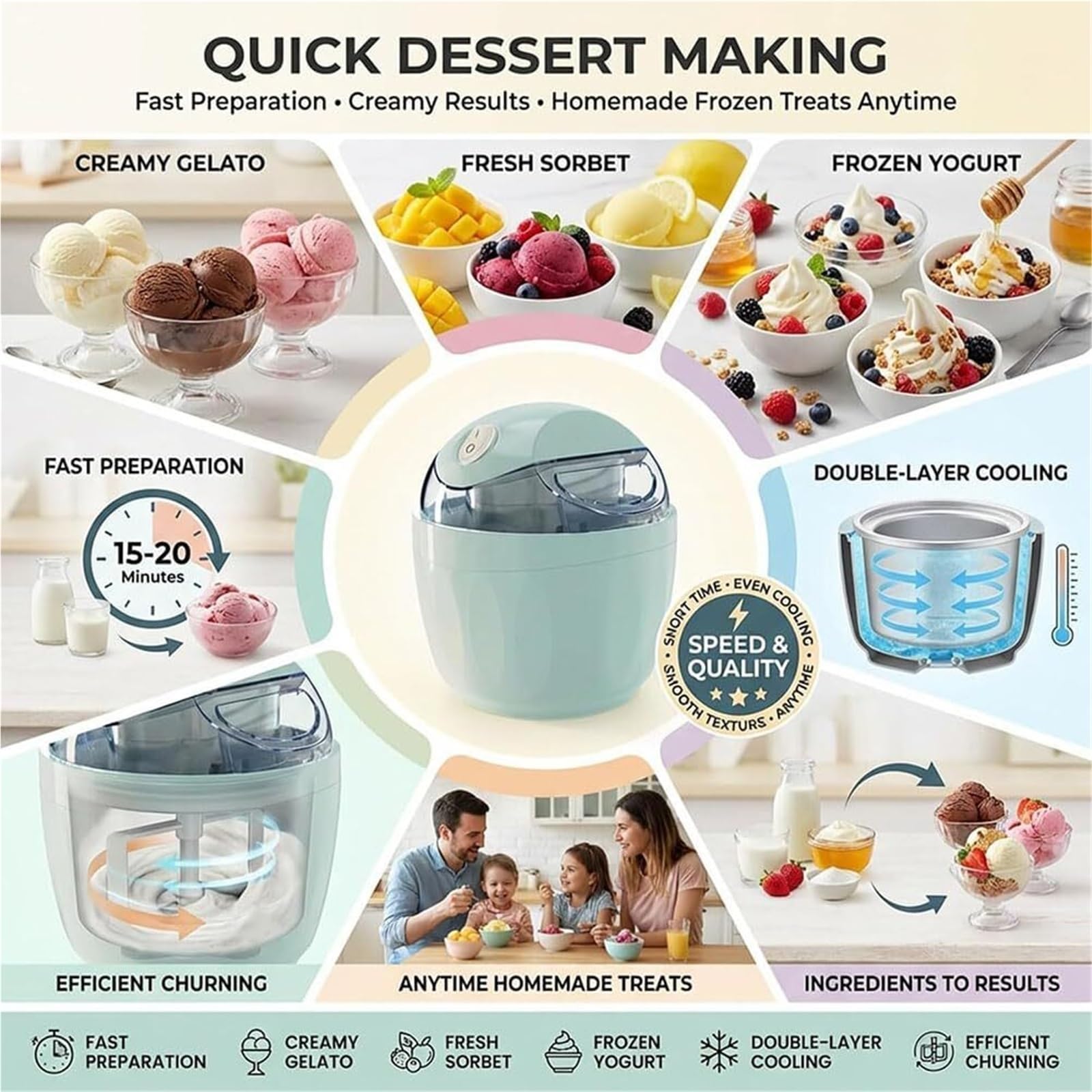 Mini máquina for hacer helados compacta, yogur y sorbete congelados caseros rápidos con un solo toque, perfecto for la cocina casera (verde, 1 unidad)(Green)