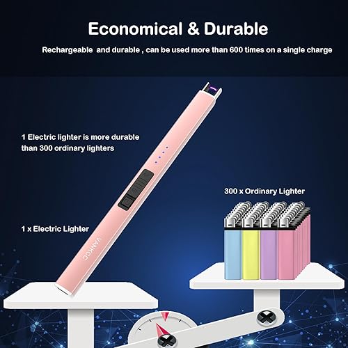 Miniatura 8 de Encendedor eléctrico de vela de plasma, encendedores largos recargables por USB, resistentes al viento, sin llama, con doble bloqueo de seguridad