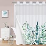 REZAYMRS Floral 3 in 1 Shower Curtain No Hooks Design, 71x74 inch Waterproof & Washable, Polyester Shower Curtains with Snap in Fabric Liner, Sheer Top Window, Double Layer Bathtubs Hotel Curtain Set