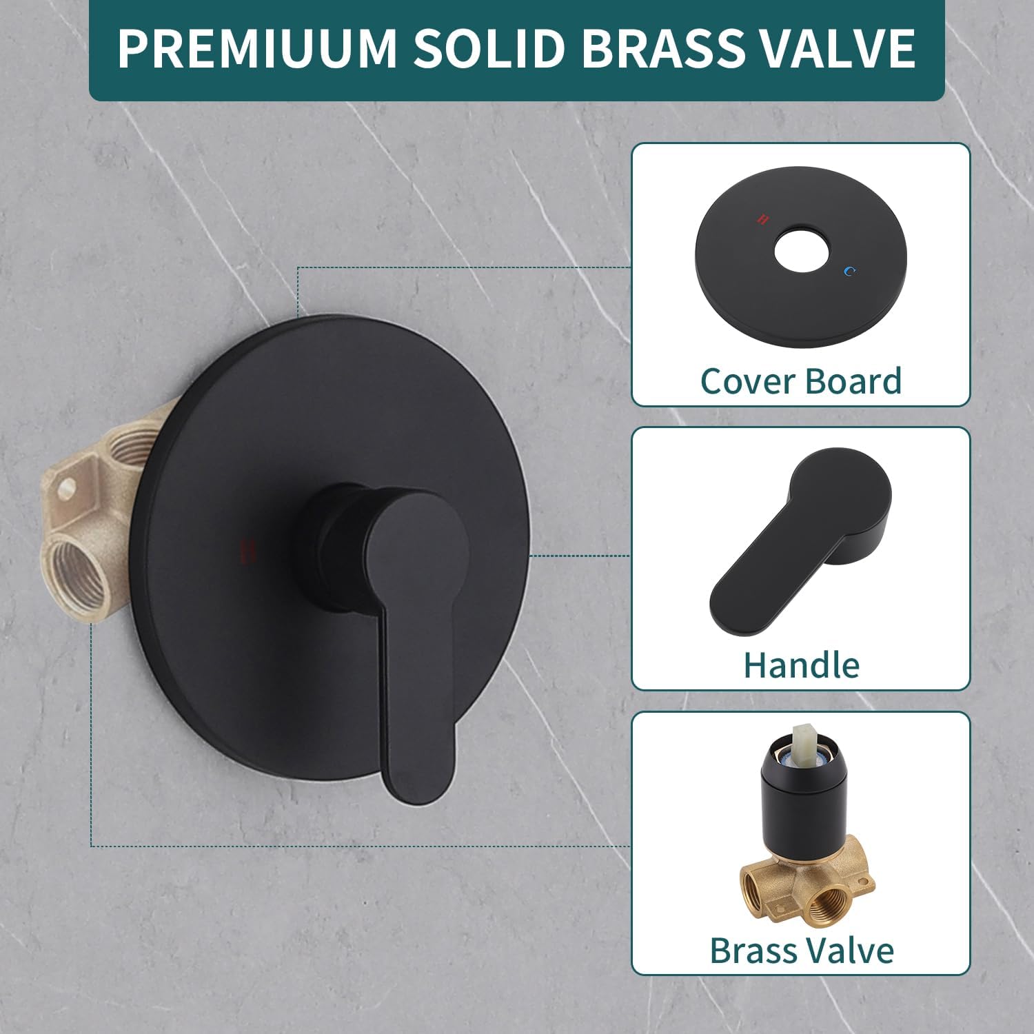 Shower Valve Trim Kit with Tub Spout, Black Showers System Set, Tub Rough-in Mixer Valve Bathroom Trim Kit, Wall-Mounted Bathtub Faucet