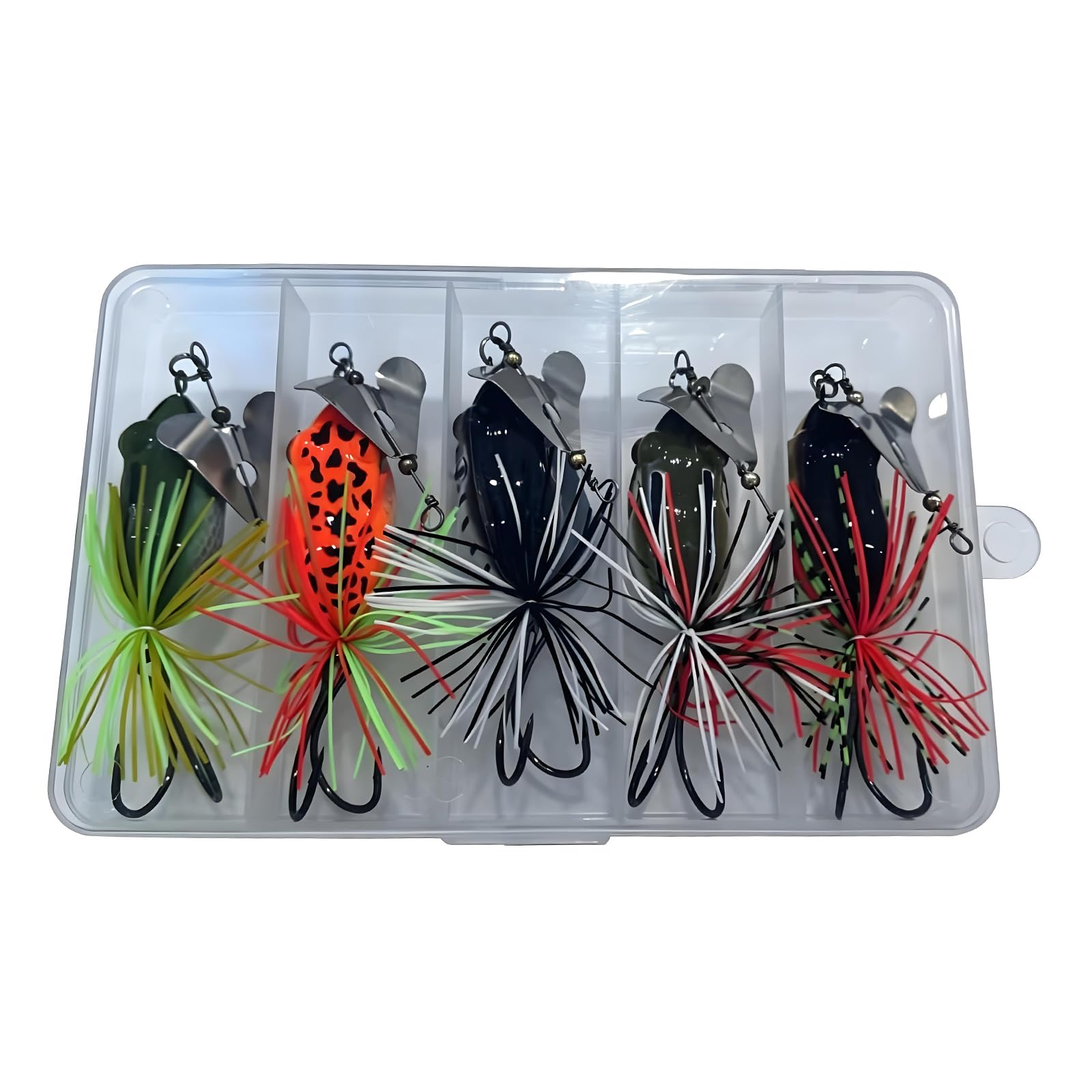 BWANGIAO 5Pack Rotating Frogs Lures with Double Hook And Beads Soft Tube Baits Fishing Lures for Topwaters