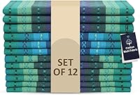 LFH Home Teal Striped Cotton Rich Napkins Set of 12 - Washable Reusable Eco-Friendly 18x18 Cloth Table Napkins for Dining Weddings Daily Use
