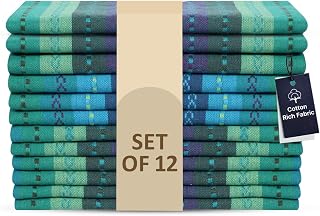 LFH Home Teal Striped Cotton Rich Napkins Set of 12 - Washable Reusable Eco-Friendly 18x18 Cloth Table Napkins for Dining Weddings Daily Use