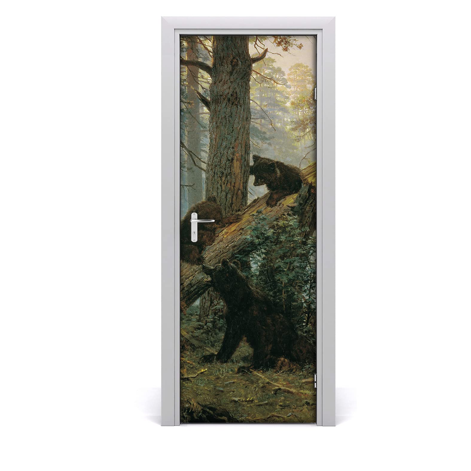 Rénover une porte abîmée avec le sticker mural ours de la pinède 85x200