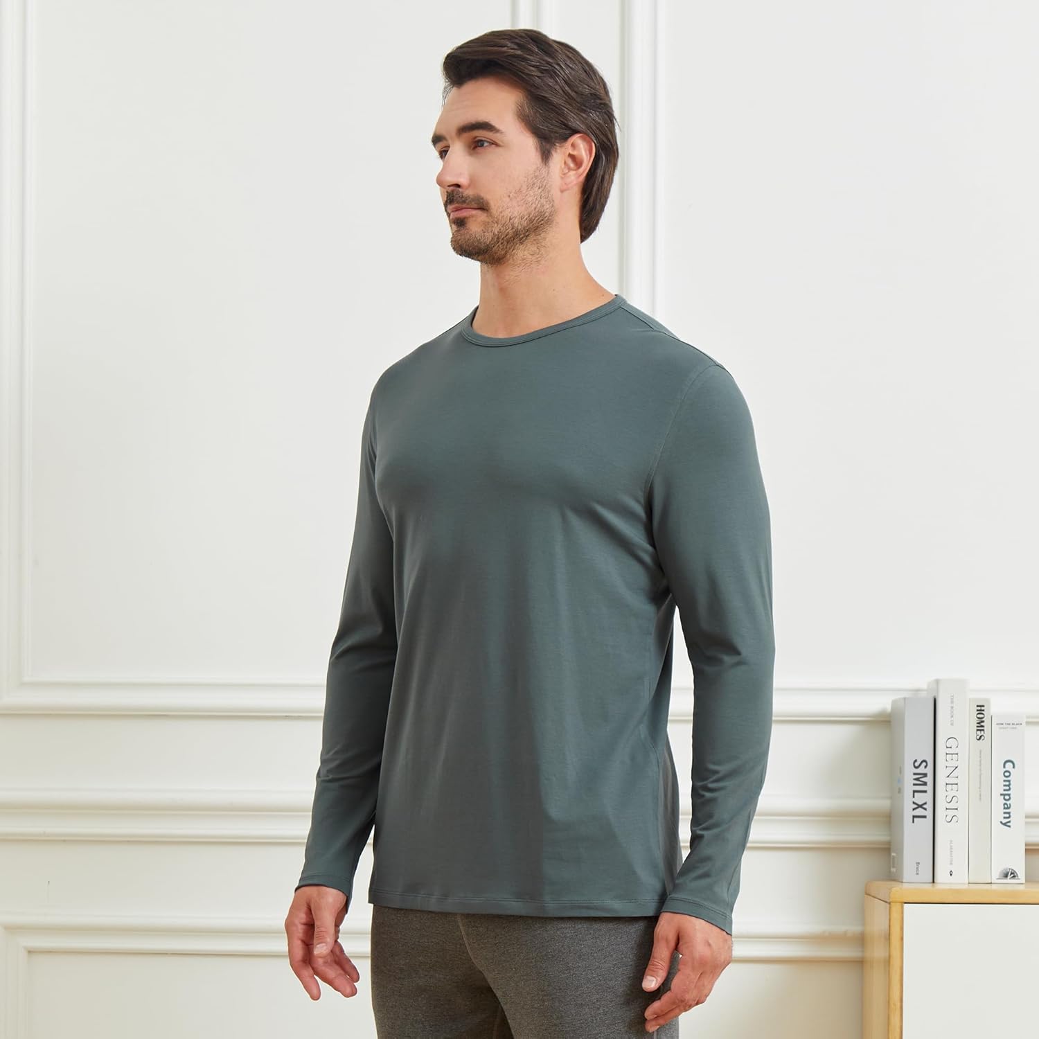 NETDRAW Men's Ultra Soft Bamboo Viscose Long Sleeve T-Shirt Crew Neck Comfy Lightweight Casual Pajama Lounge Shirt - Image 3