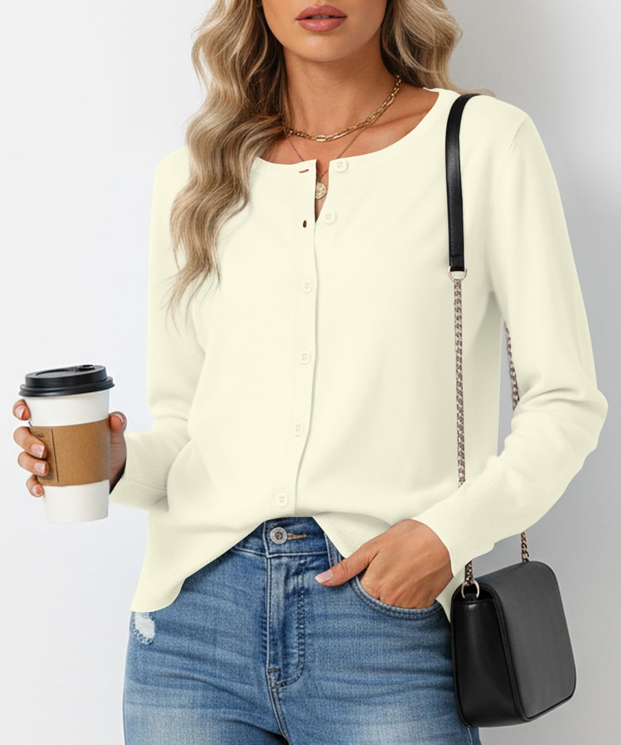 NILOUFO Women's Cardigan Sweaters Button Down Long Sleeve Soft Lightweight Knit Business Casual Work Dressy Cardigan - Image 3