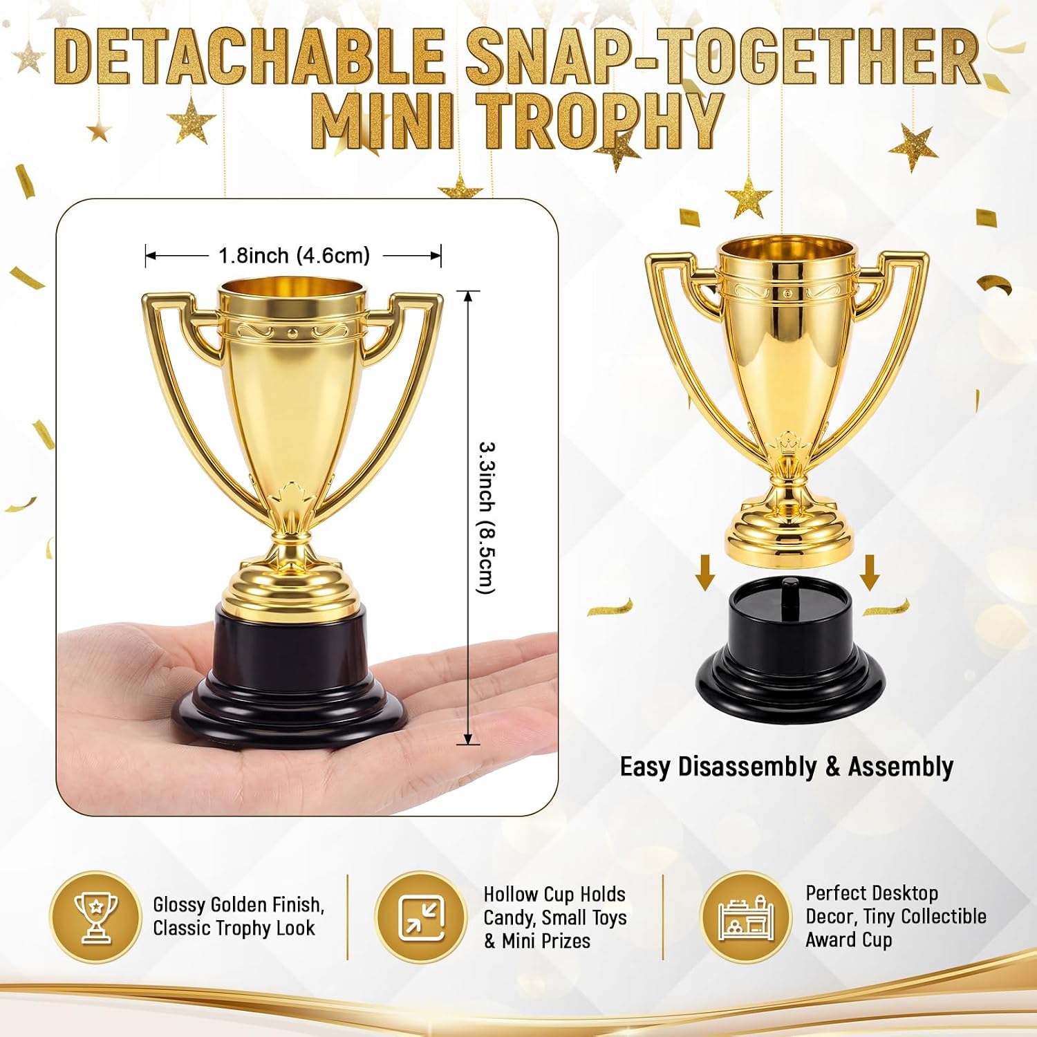 Skylety 3 Pcs Mini Trophies Small Gold Plastic Tiny Trophy Cups