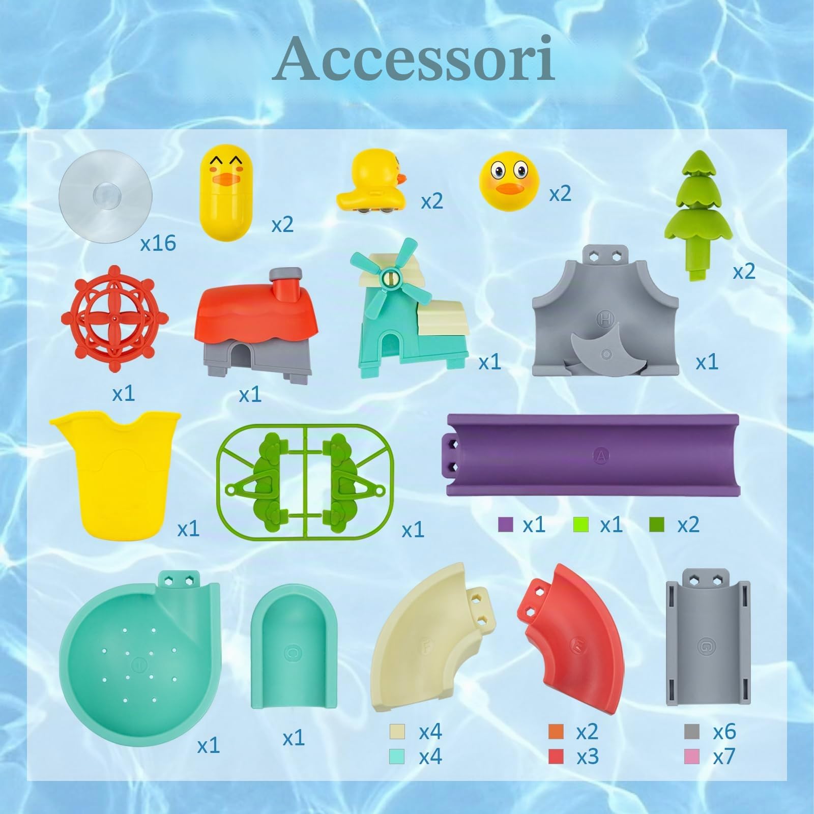 62PCS Giocattolo da Bagno a Scivolo d'anatra, Giocattoli da Bagno a Scivolo d'acqua Fai Da Te per Bambini di Età Compresa tra 4 e 8 Anni, Giocattoli da Vasca da Parete per Ragazzi e Ragazze