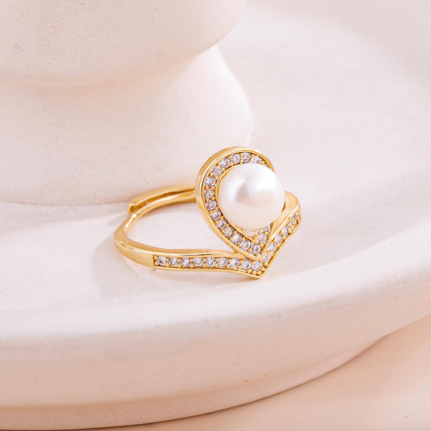 14k Gold Plated Freshwater Pearl Ring, Handmade Adjustable Open Ring for Comfortable Fit Gift Idea for Women & Teen Girls - Image 3