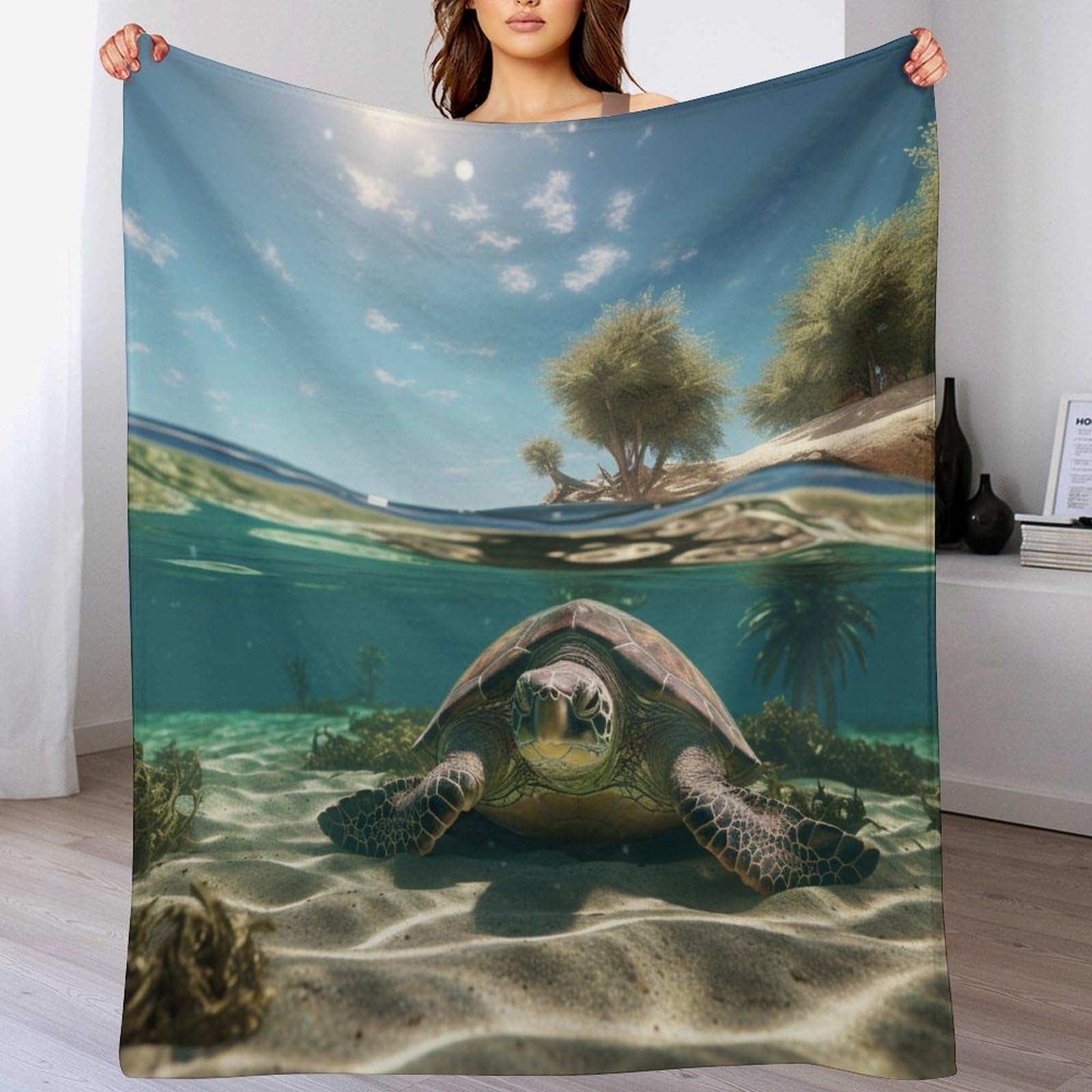 Couverture polaire tortue de mer 180x200 en flanelle douce pour grand lit douillet