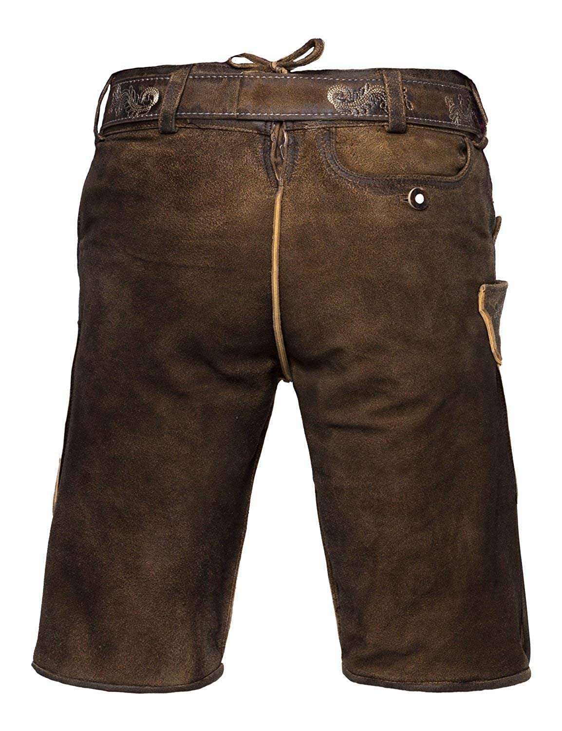 Kurze Herren Trachten Lederhose, Karl aus wildbockleder, Moor-Antik speckig