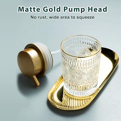 Miniatura 4 de Tmore Dispensador de jabón de vidrio de 10 onzas, dispensador de líquido transparente para platos de mano, botella dispensadora de loción floral