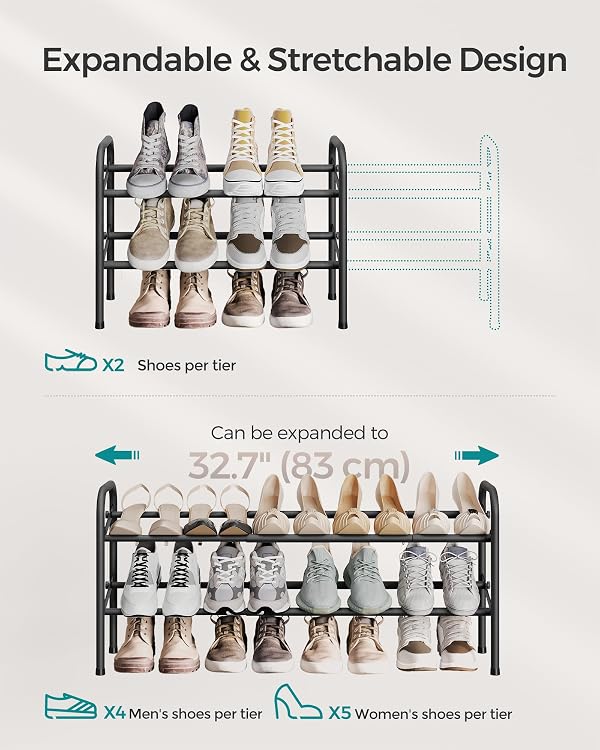 SONGMICS Expandable Shoe Rack, 2 Tier Shoe Rack Shelf, Adjustable Shoe Organizer Storage for 15 Pairs of Shoes, Metal Free Standing Shoe Racks for Closet, Front Door Entryway, Easy Assembly, Ink Black by SONGMICS - Image 4