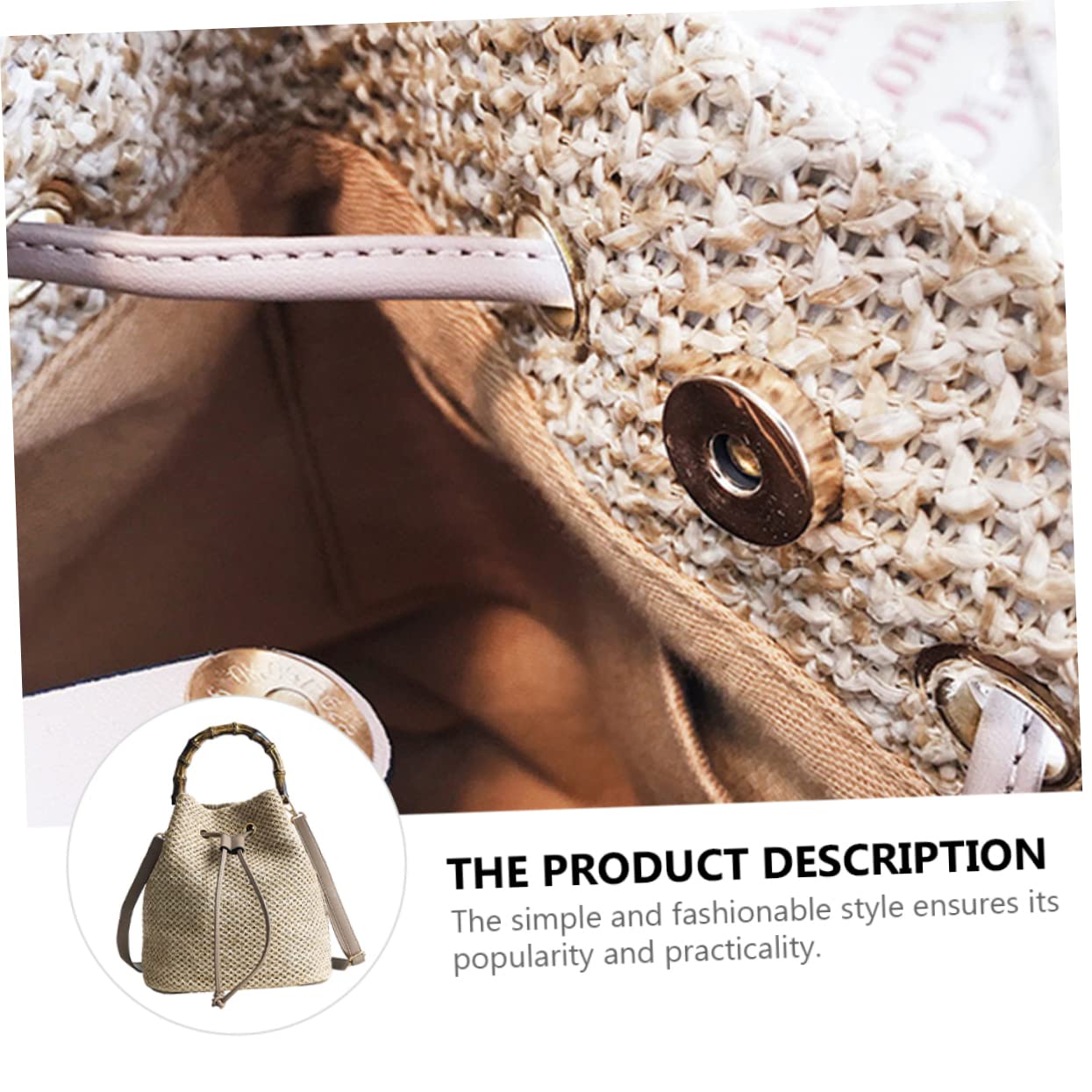 Garneck 1pezzi Borsa Tracolla in Paglia Borsa Secchiello Coulisse Tracolla Forma Di Secchiello Intrecciata Capiente e Pratica Per Viaggi e Uso Quotidiano