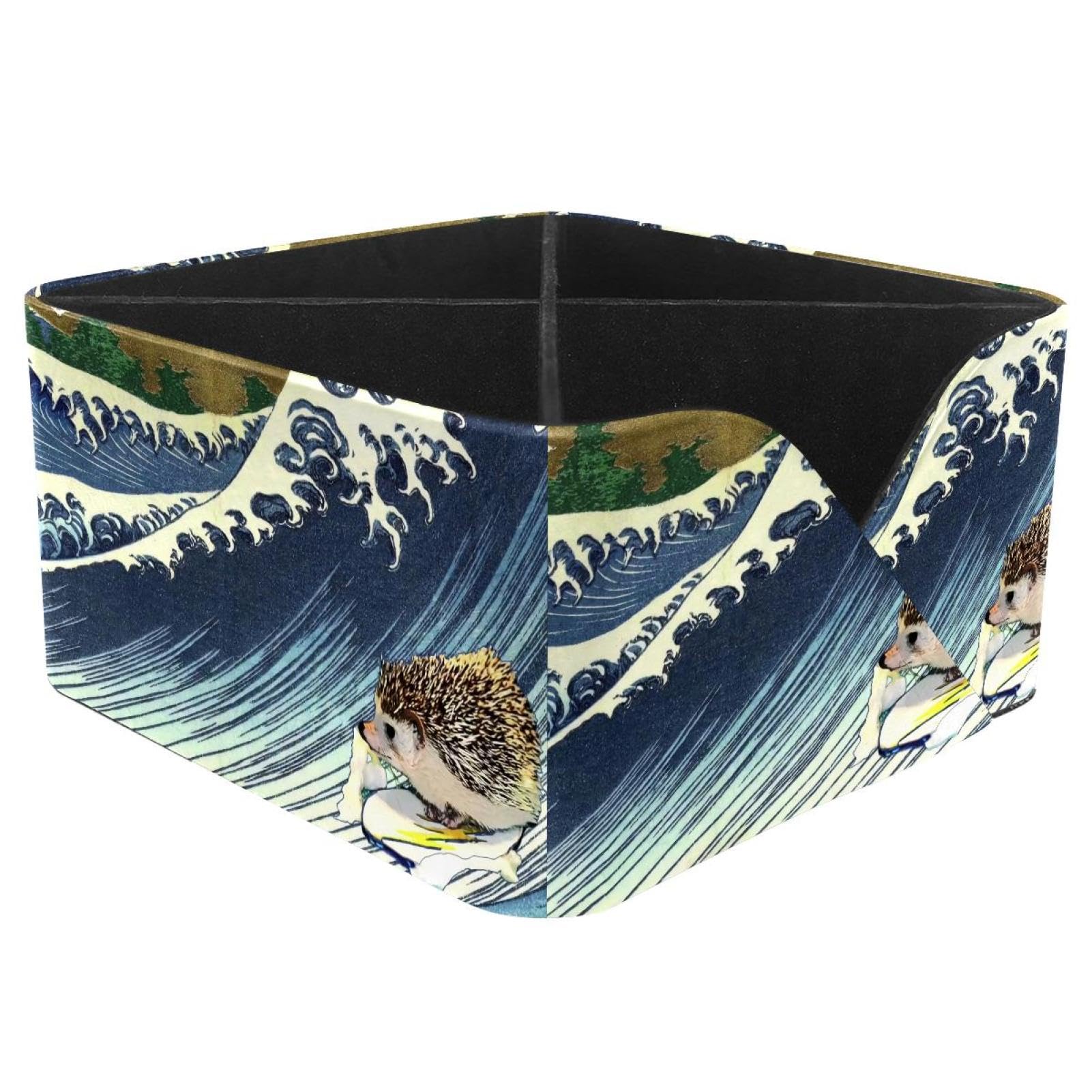 KengjuTesu Hedgehog Surfing Desktop Organizer Pen Holder, Rectangular Pencil Cup for Office, Study and Makeup Stations