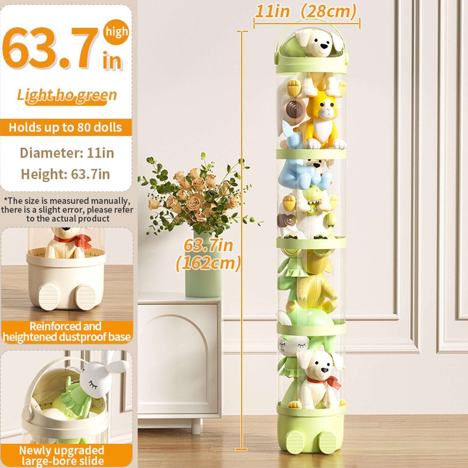 Cubo espositore per bambole a 4 , | Tubo portaoggetti verticale da 161,8 cm per giocattoli e bambole e organizer per sala giochi e camera da letto