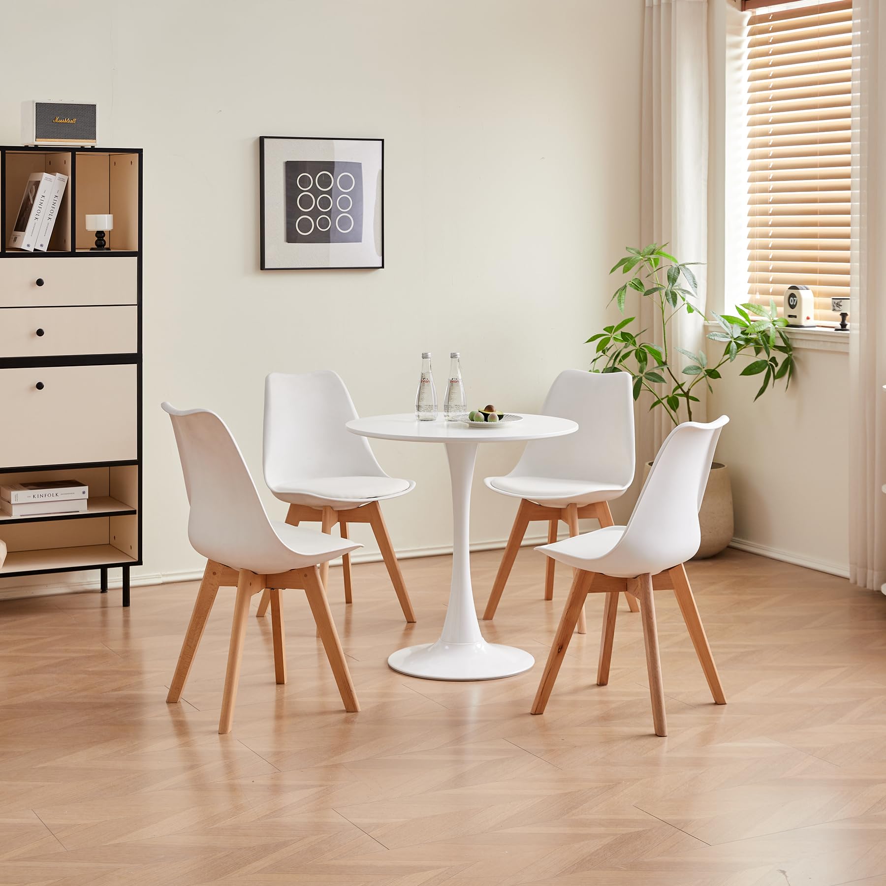 GrandCA HOME Table de Salle à Manger Ronde Moderne Blanc de 70 cm avec Piédestal Design Tulipe, Table de Loisirs Mid-Century pour Cuisine, Salle à Manger et Salon