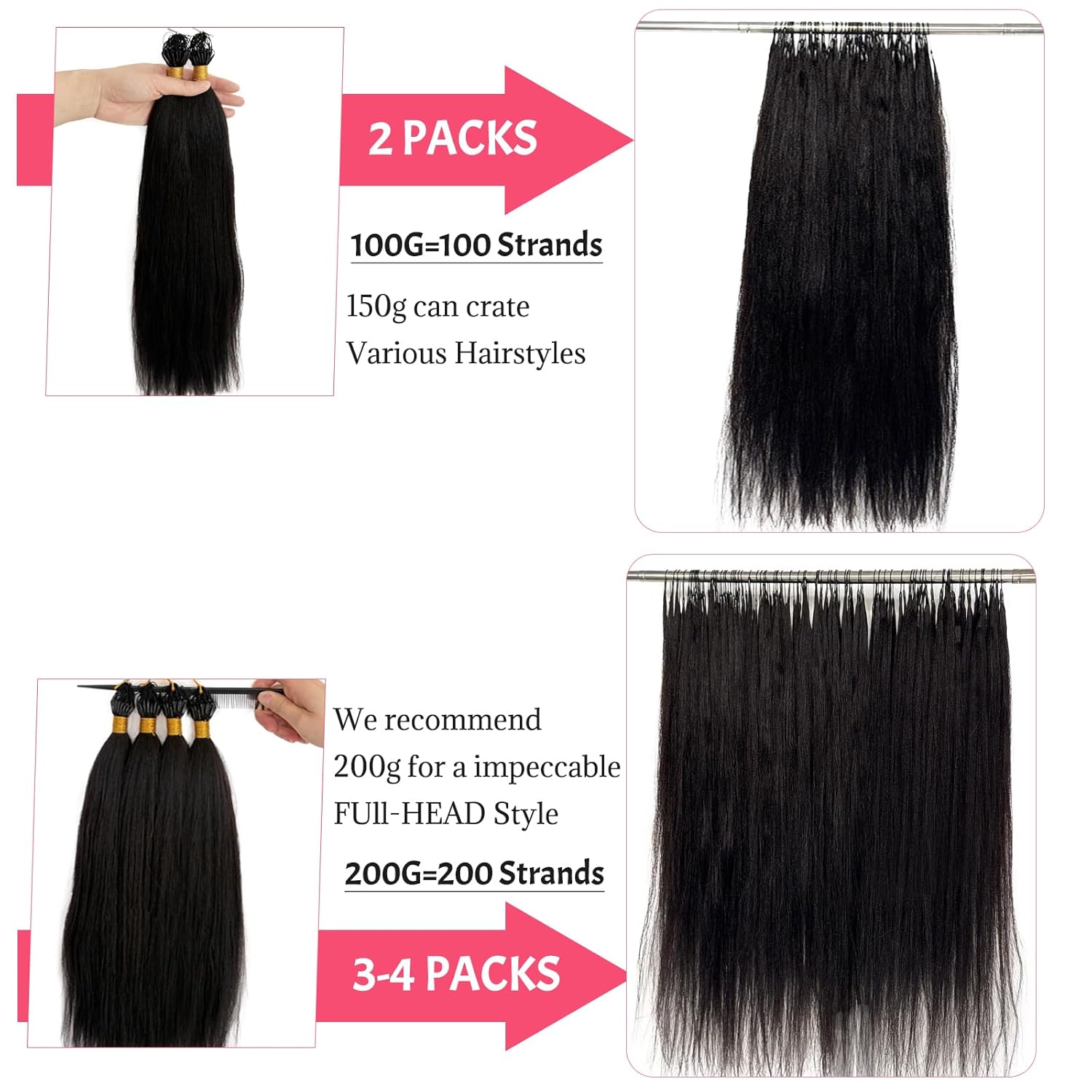 Yaki Straight Crochet Human Hair Extensions Miracle Knots Crochet Virgin Hair Bundles Pre-Separated for Women #1B Natural Black Color 20 Inch 50g for Braiding Invisble Knotless 50 Strands pack