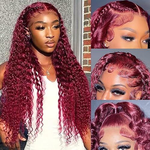 Fuduete 99J - Pelucas de cabello humano ondulado profundo de 13 x 6 pulgadas, con encaje frontal transparente HD, sin pegamento, para mujeres disponible en Yaxa Peru