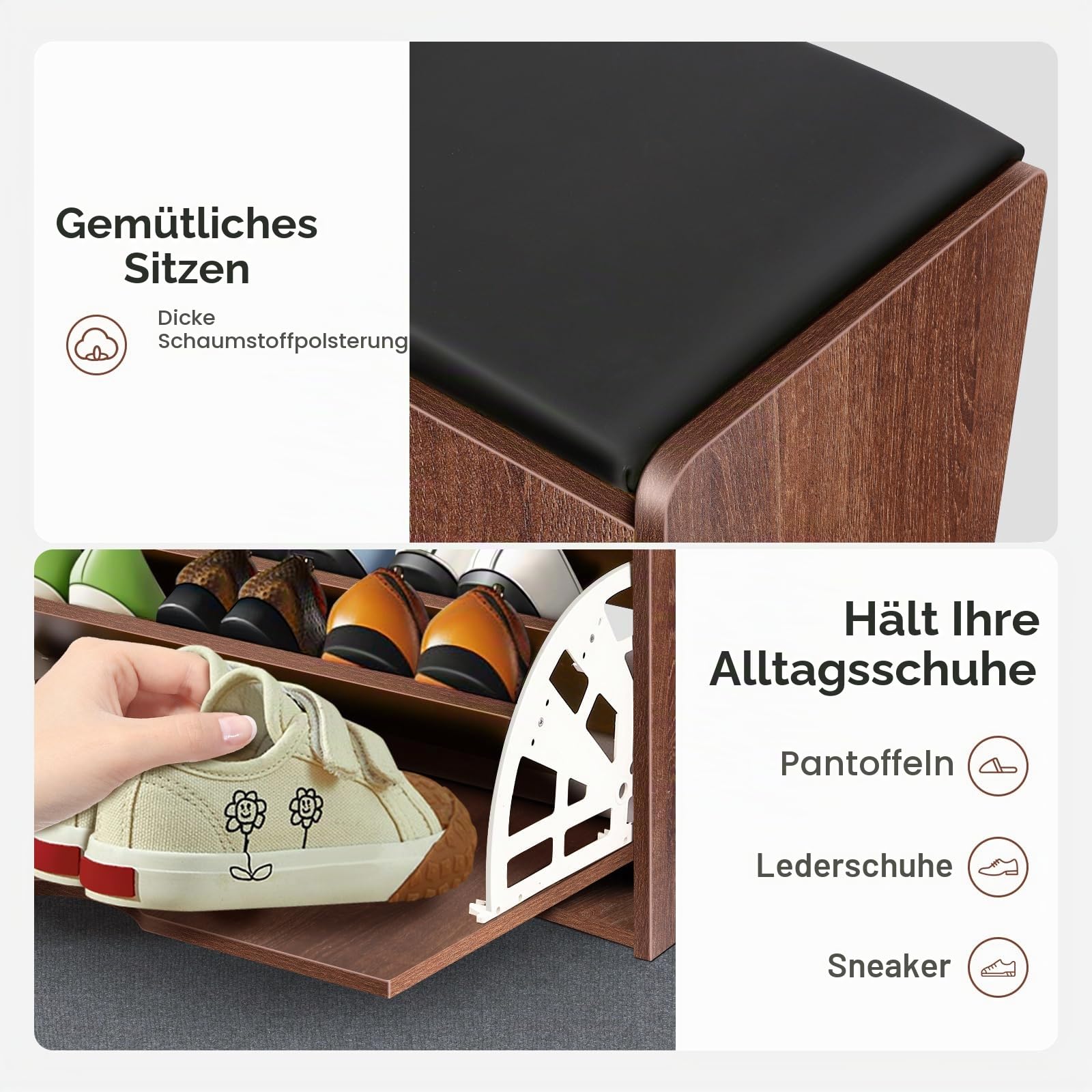YGYQZ Schuhaufbewahrungsbank mit Klappschublade, Holz-Eingang, Schuh-Organizer, Bank für Eingangsbereich, 1 Schublade, Schuhschrank, Braun