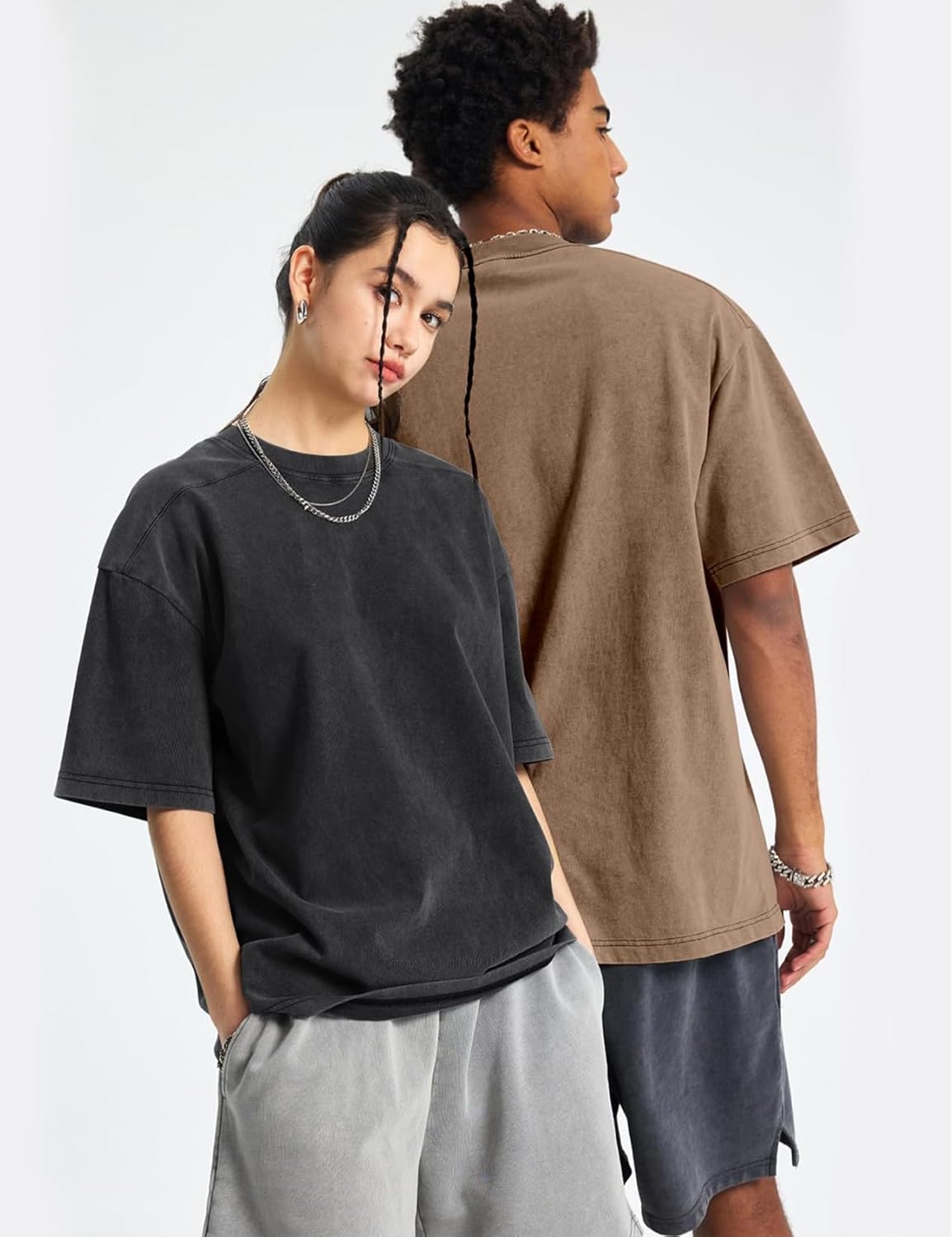 Gihuo 4 Pack Oversized Tshirts for Men Acid Wash T-Shirts Vintage Heavyweight Shirt Cotton Tees - Image 3