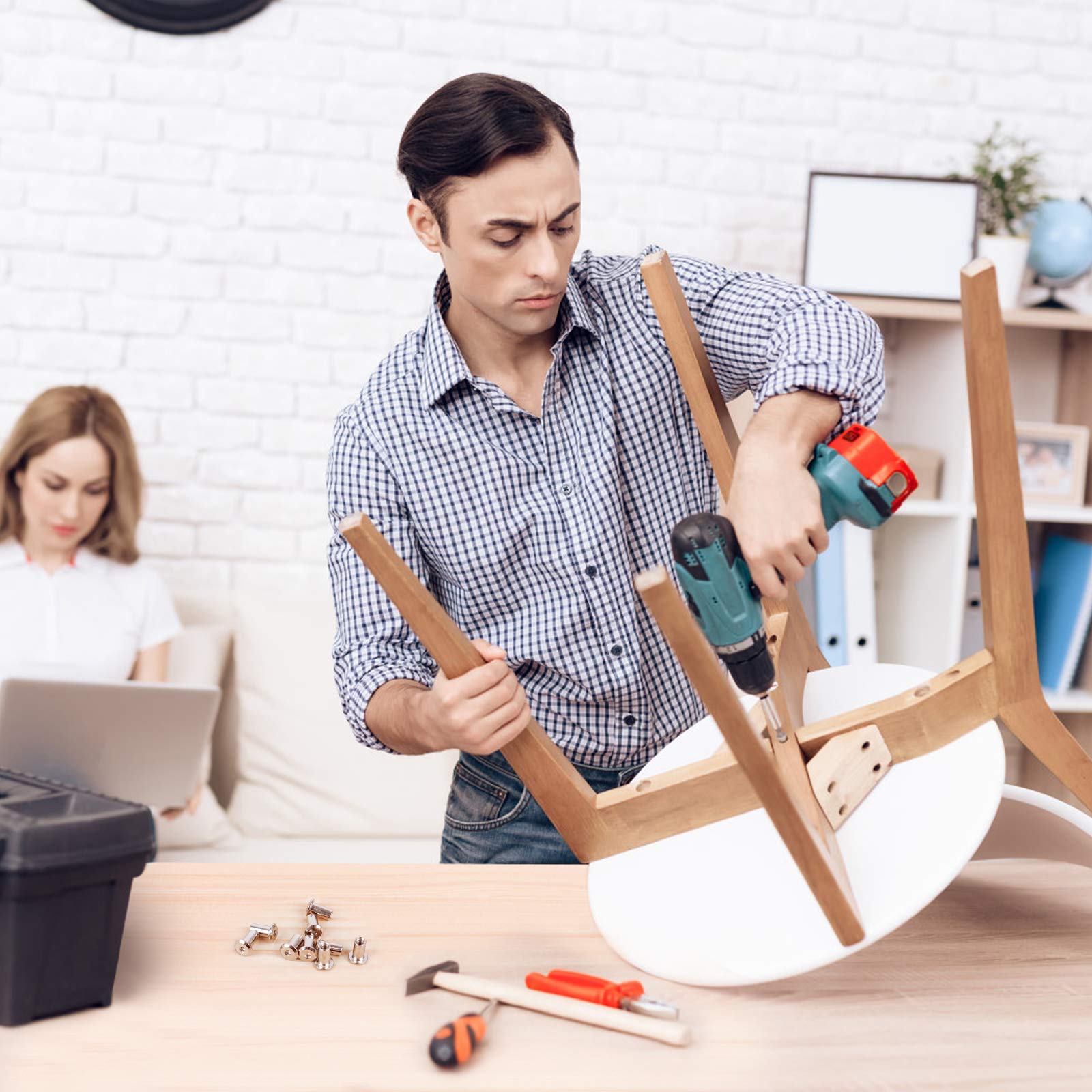 Dadi a Manicotto m6 100 PCS con Rivetto a Testa Piatta e Dado a Testa Esagonale con Esagono Incassato e Inserti Esagonali in Acciaio Inossidabile per Mobili e Divani