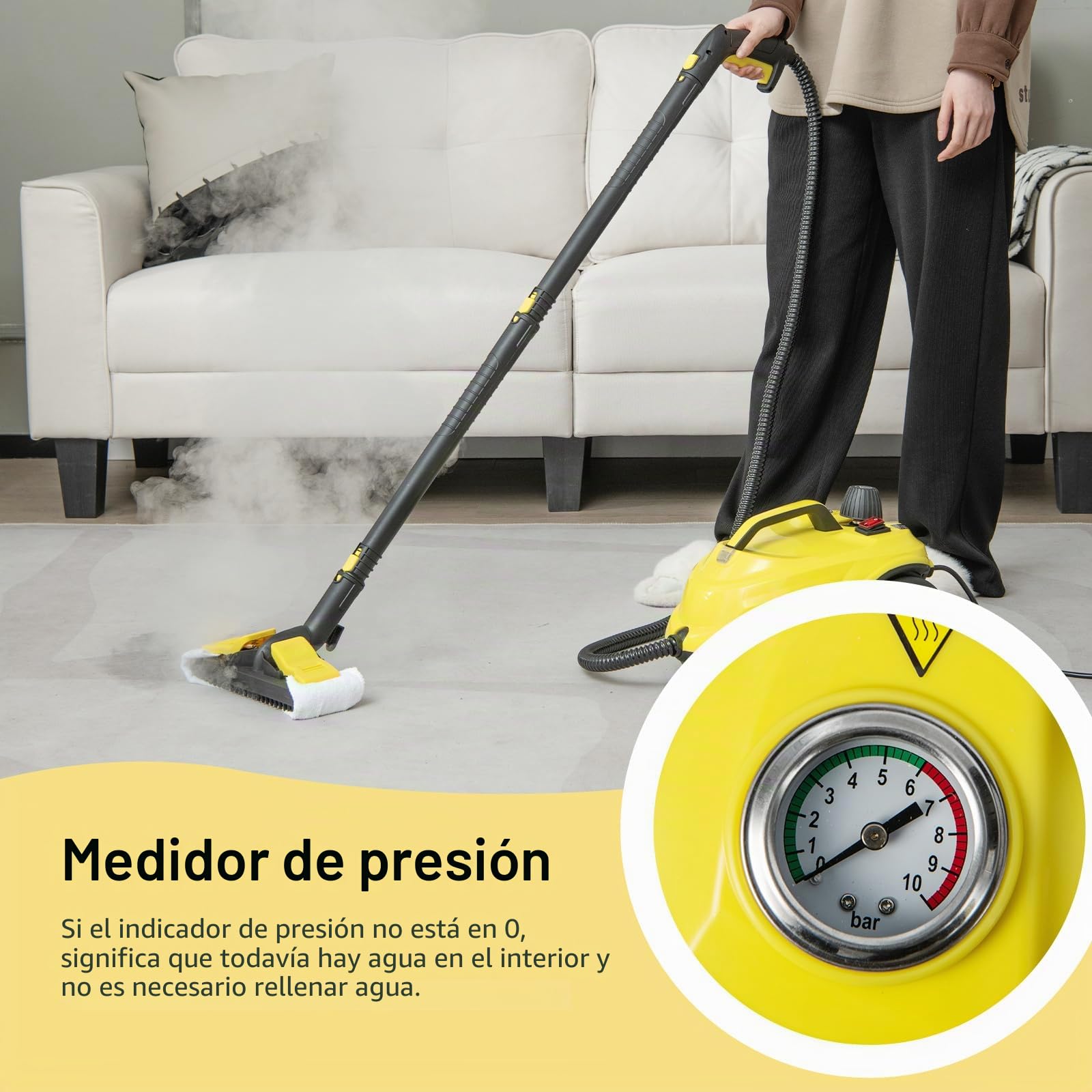 RELAX4LIFE Limpiador a vapor, Presión de vapor: 5 bar, Potencia: 2000 W, Superficie de limpieza: 108 m², Capacidad del tanque: 1,8 L, Tiempo de calentamiento: 8 min., con juego de limpieza para suelos