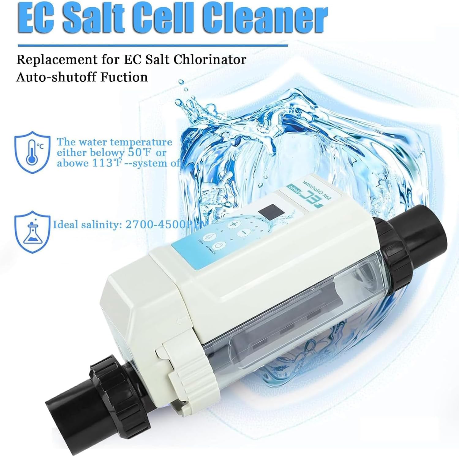 20g/H Saltwater Chlorinator, EC20 Auto Cleaning Salt Water Pool Chlorine Generator System for Spa Swimming Pool up to 85 m3, Self-Cleaning