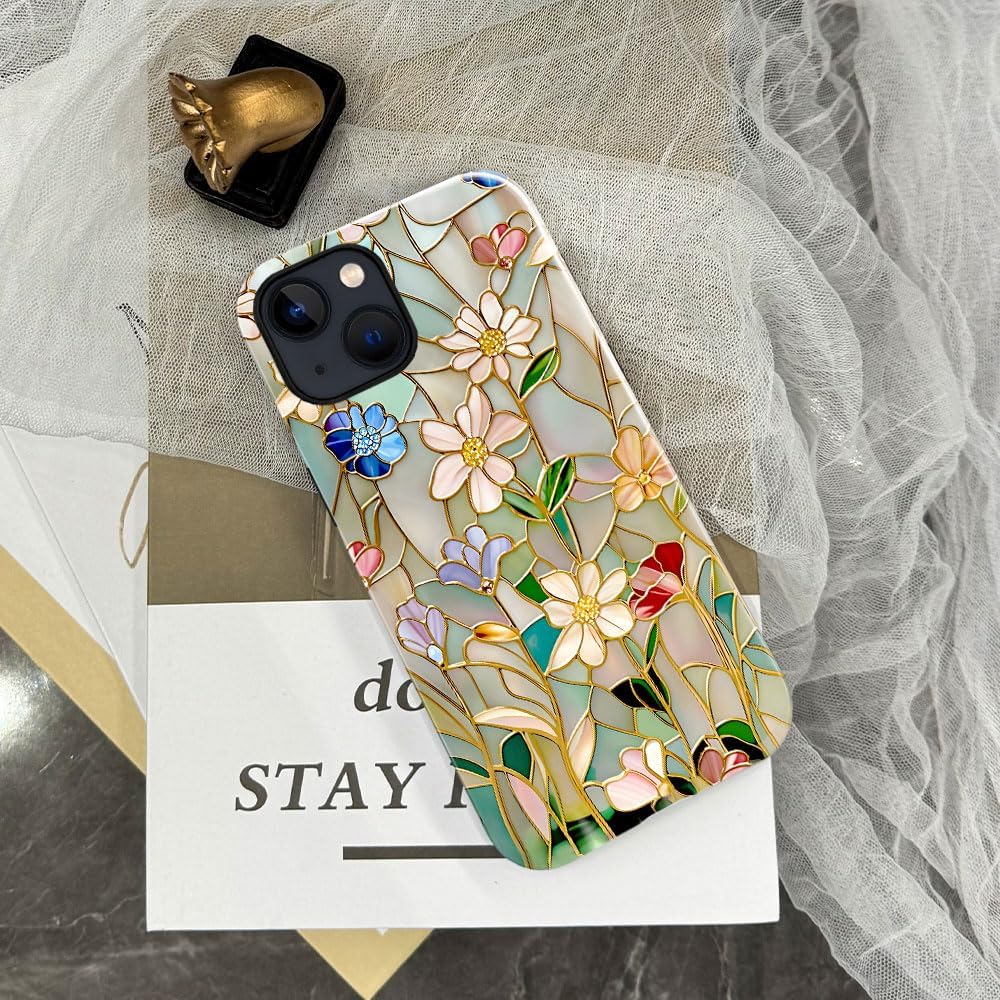 Case Compatible with iPhone 15,Compatible with MagSafe,Glossy Fall Prevention Hybrid 2-Layer Hard Shell Cases for Girls Boys,Stained Glass Bloom Flower - Image 5