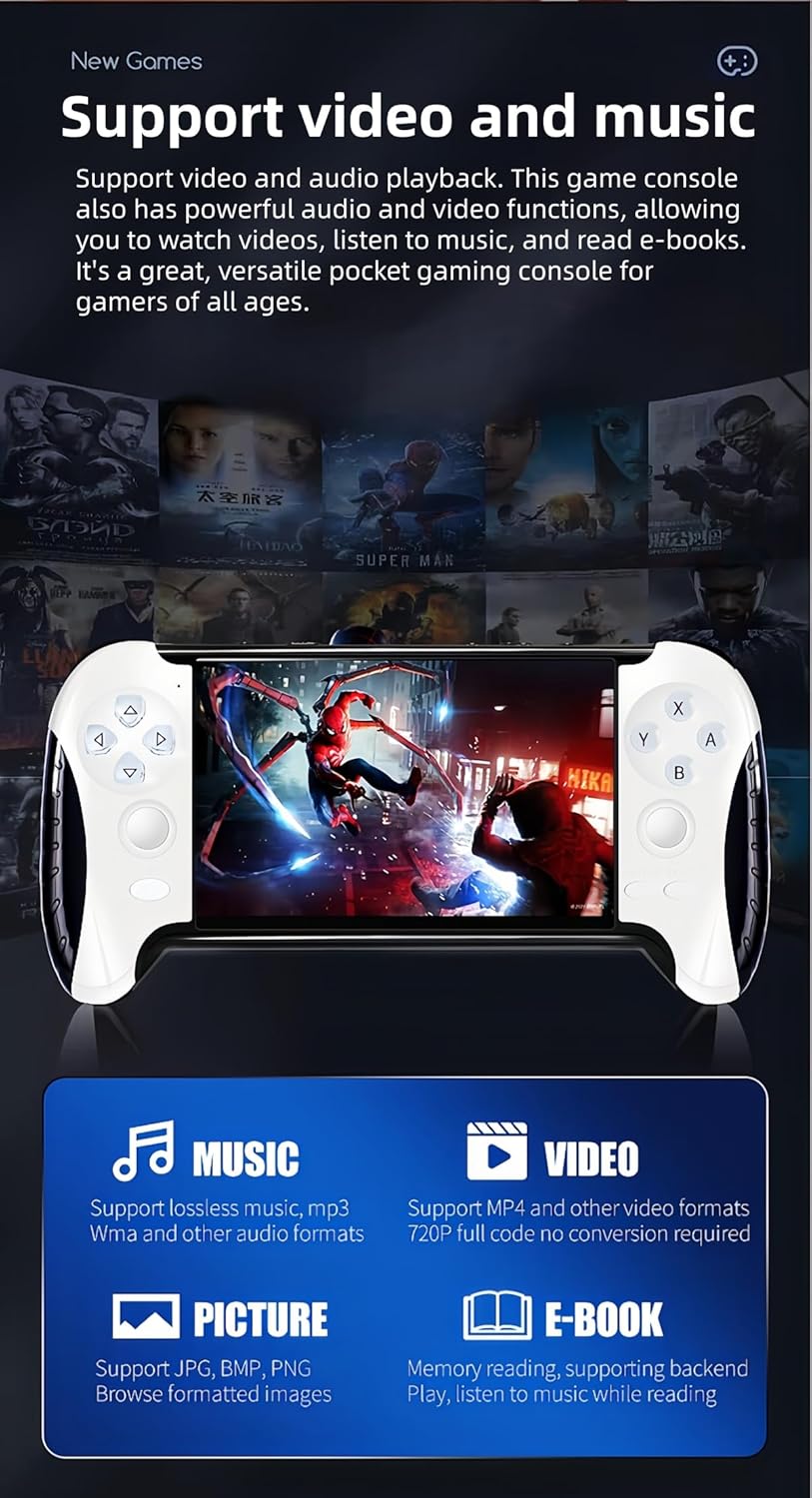 4.3 inch HD Screen Handle Appearance Retro Video Game Console Multiple Emulators Portable Handheld Gaming Device MP3/MP4 Birthday Home/Outdoor/Travel Entertainment