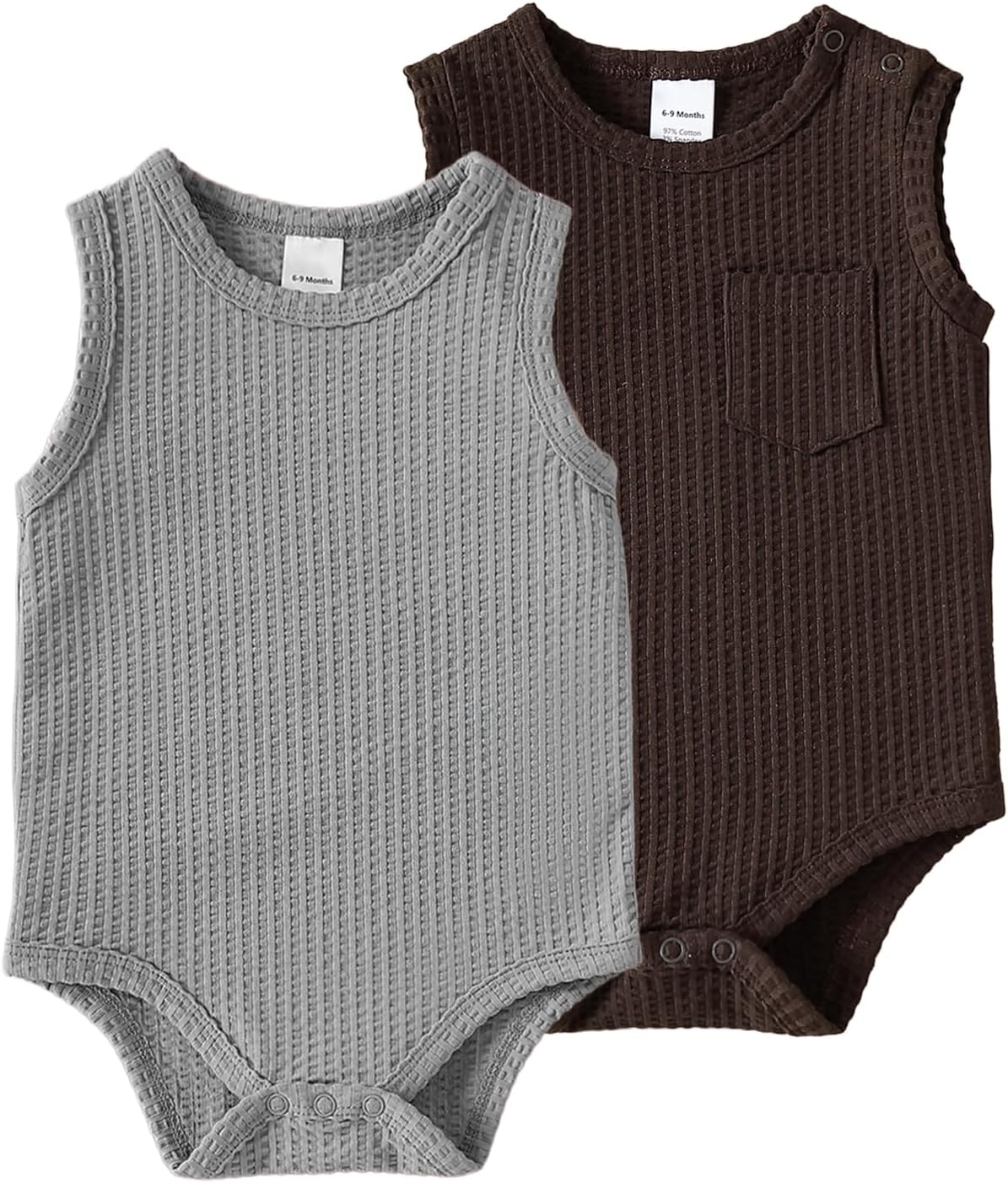 DEFAHN Baby Sleeveless Bodysuits 2 Pack Boy Girl Soft Ribbed Onsies Solid Romper Newborn Infant Summer Outfit 0-24 Months