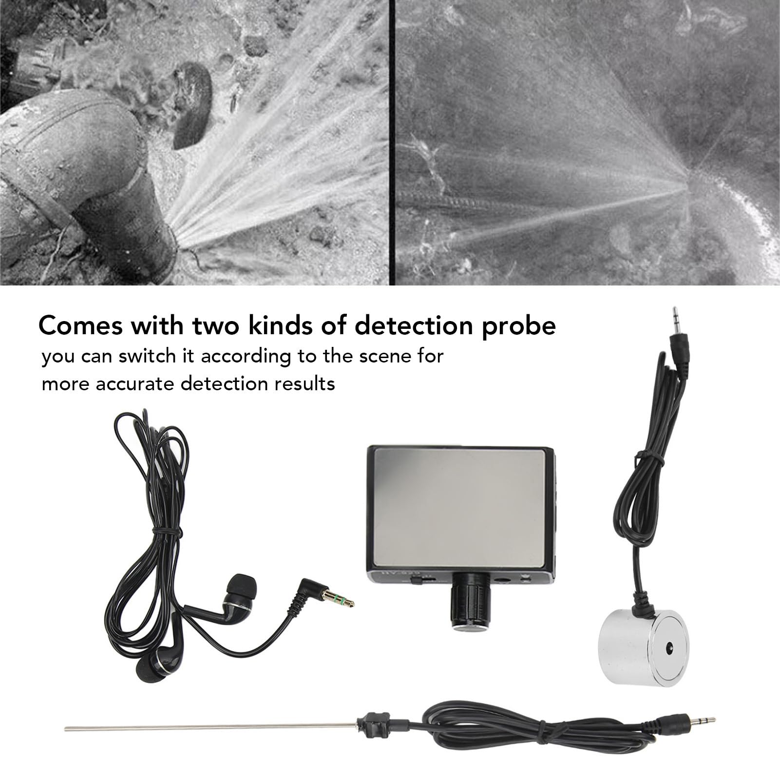 Detección de Fugas de Agua,Monitor de Fugas de Tuberías de Agua Subterránea, Sonda Doble,Intensificador de Sonido Mejorado de Alta Resistencia,Detector de Fugas de Tuberías de