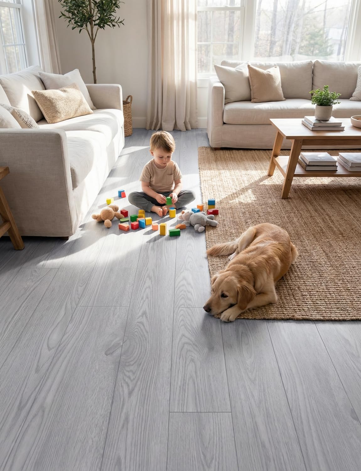 Bodenfliesen, selbstklebend, dicker Vinylboden, langlebig, wasserdicht, Holzmaserung, große Diele für Bad und Küche, 2 Rollen (Paleish Grey, 300 x 40 cm)