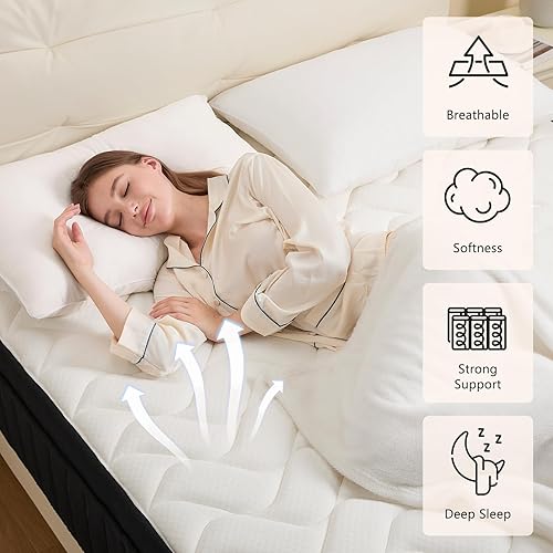 Miniatura 5 de Colchón híbrido King de 12 pulgadas con espuma viscoelástica, colchón en una caja con resortes individuales en bolsillo, colchón de firmeza media,