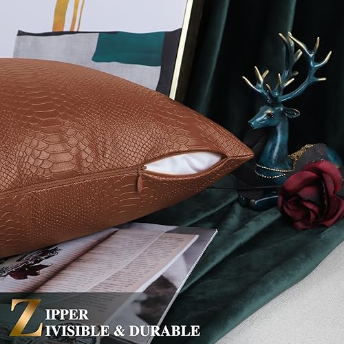 Miniatura 122 de BRAWARM Fundas de almohada de piel sintética de 16 x 16 pulgadas, paquete de 2 fundas de almohada de cuero plateado, almohadas decorativas de piel