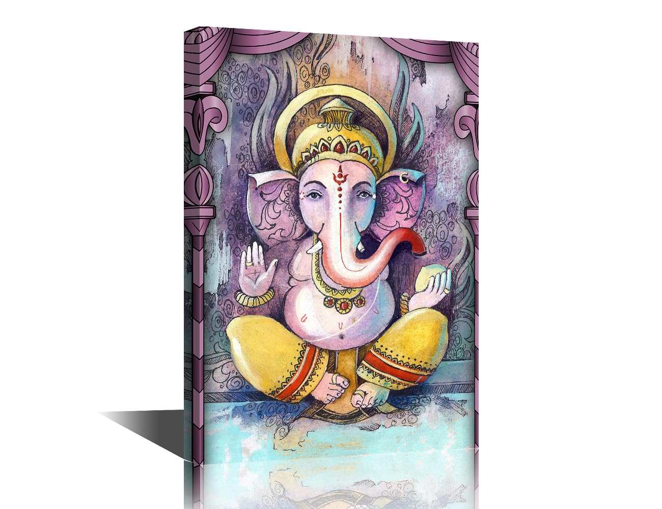 TISHIRON Indian Painting Indian God Ganesha Pictures Canvas Wall Art Modern Artwork Home Decor for Living Room Giclee Framed Gallery-wrapped Stretched Posters and Prints Ready to Hang 36x24 in โ image 1