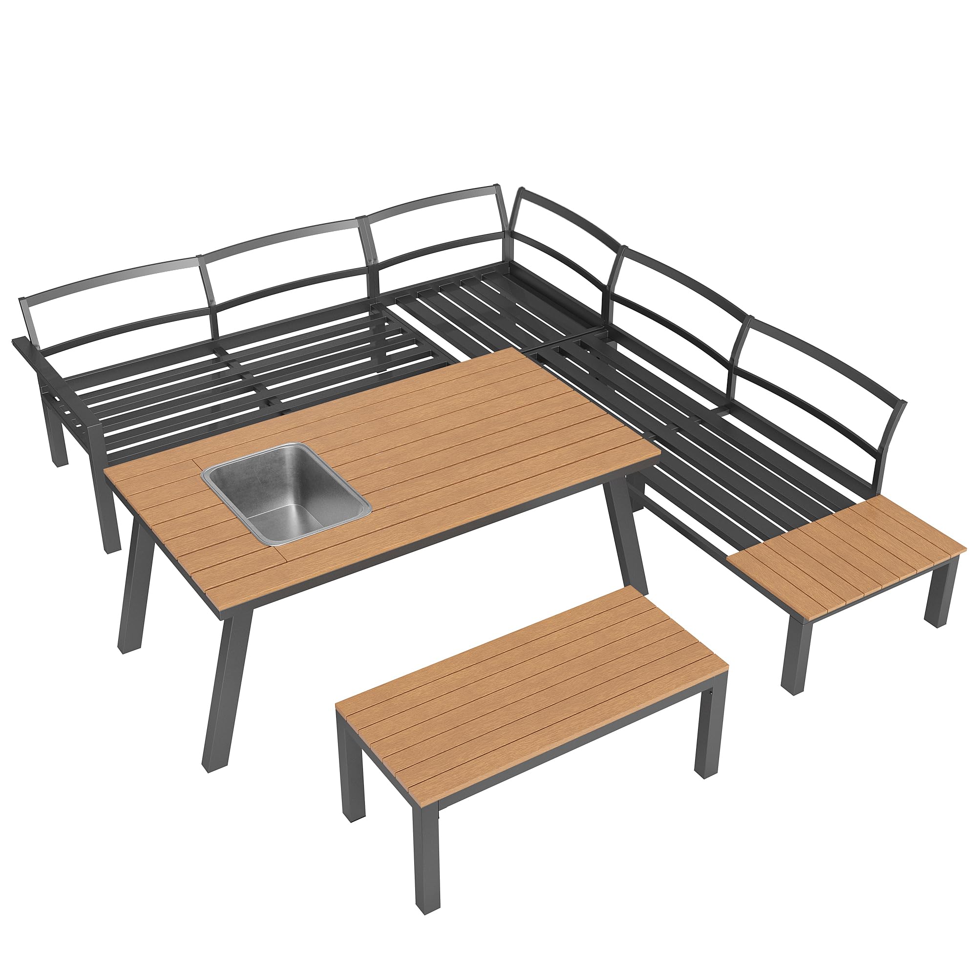Juego de salón de jardín para 6-7 personas, adecuado para jardín, balcón, terraza, grupo de asientos resistente a la intemperie, moderno juego de muebles de jardín, estructura de hierro