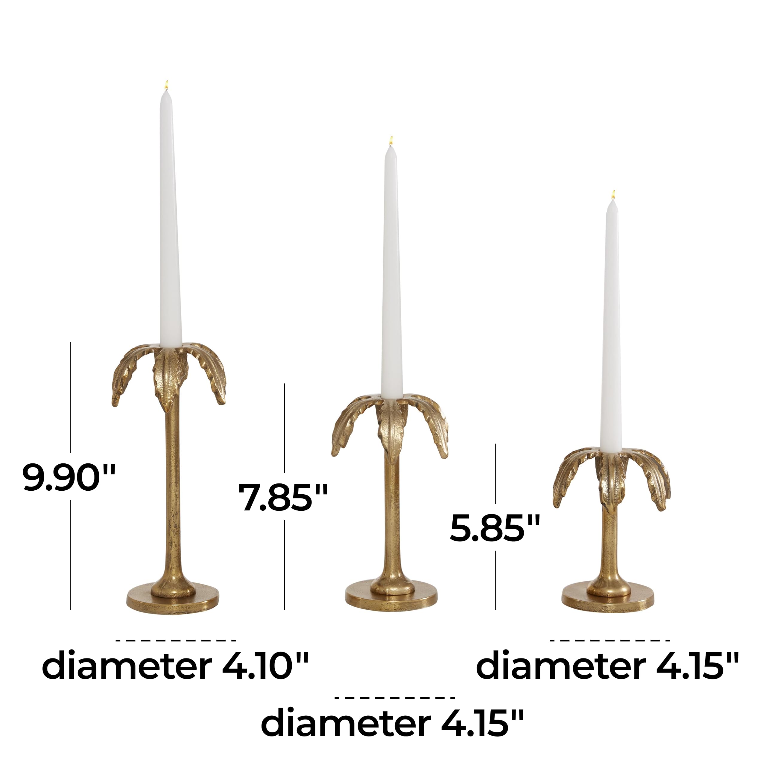 Deco 79 Kerzenhalter aus Aluminium, massiv, 3 Stück, 15,2 cm, 20,3 cm, 25,4 cm H, goldfarben